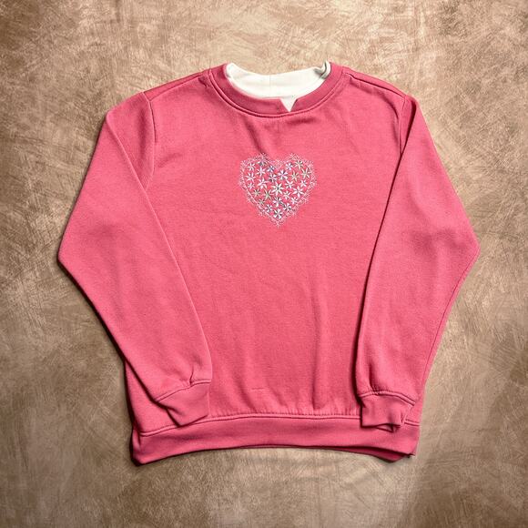 Vintage Y2K Studio Works Pink Embroidered Floral Heart Crewneck Sweatshirt - Picture 1 of 8